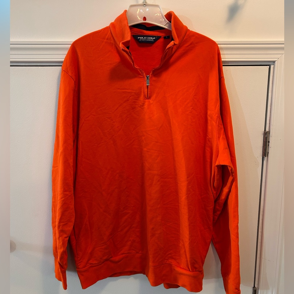 POLO GOLF RALPH LAUREN 1/4 ZIP ORANGE LONG SLEEVE PULLOVER Large Cotton EUC